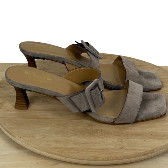 Coach and Four Made in Italy Taupe Suede Buckle Sandal Heels – Size 9 - Picture 2 of 10